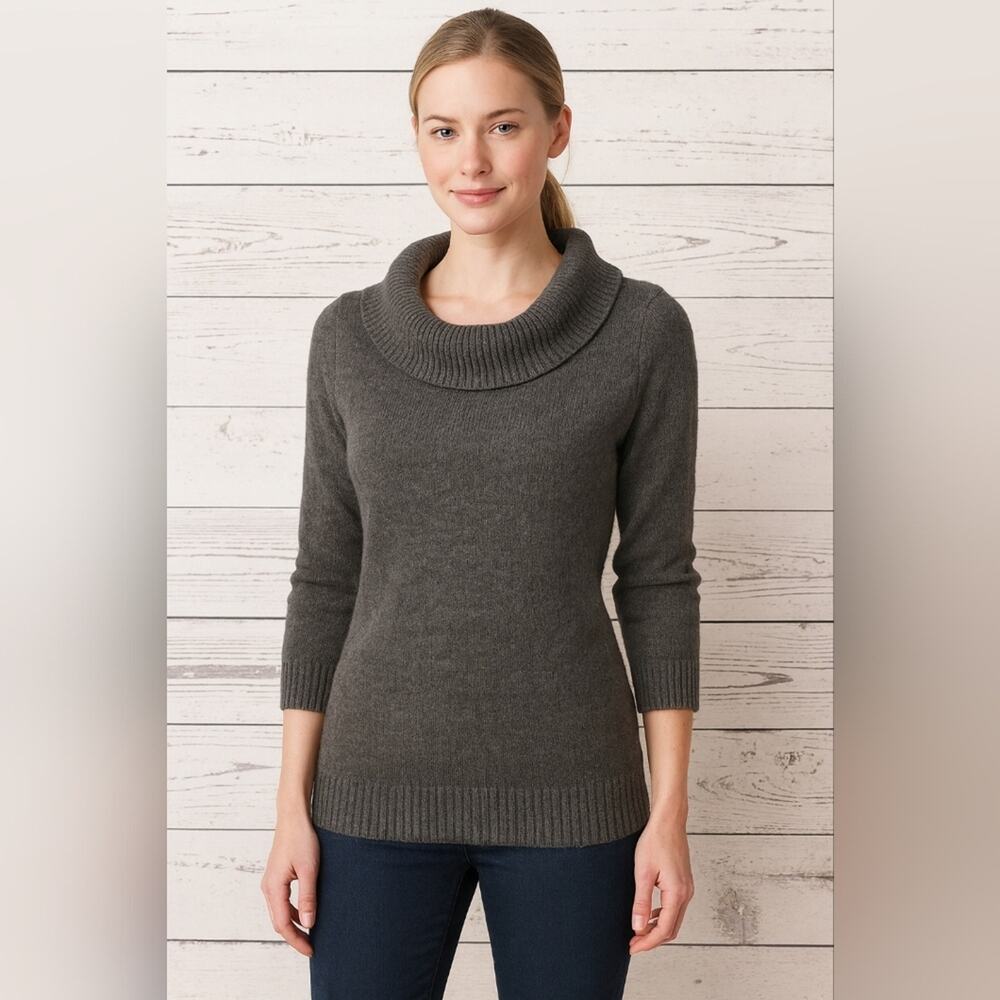 Talbots Charcoal Cowl Neck 3/4 Sleeve Sweater Sz.L#1986